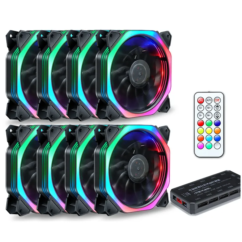 Кулер компьютерный бесшумный с ИК пультом ДУ 120 мм RGB