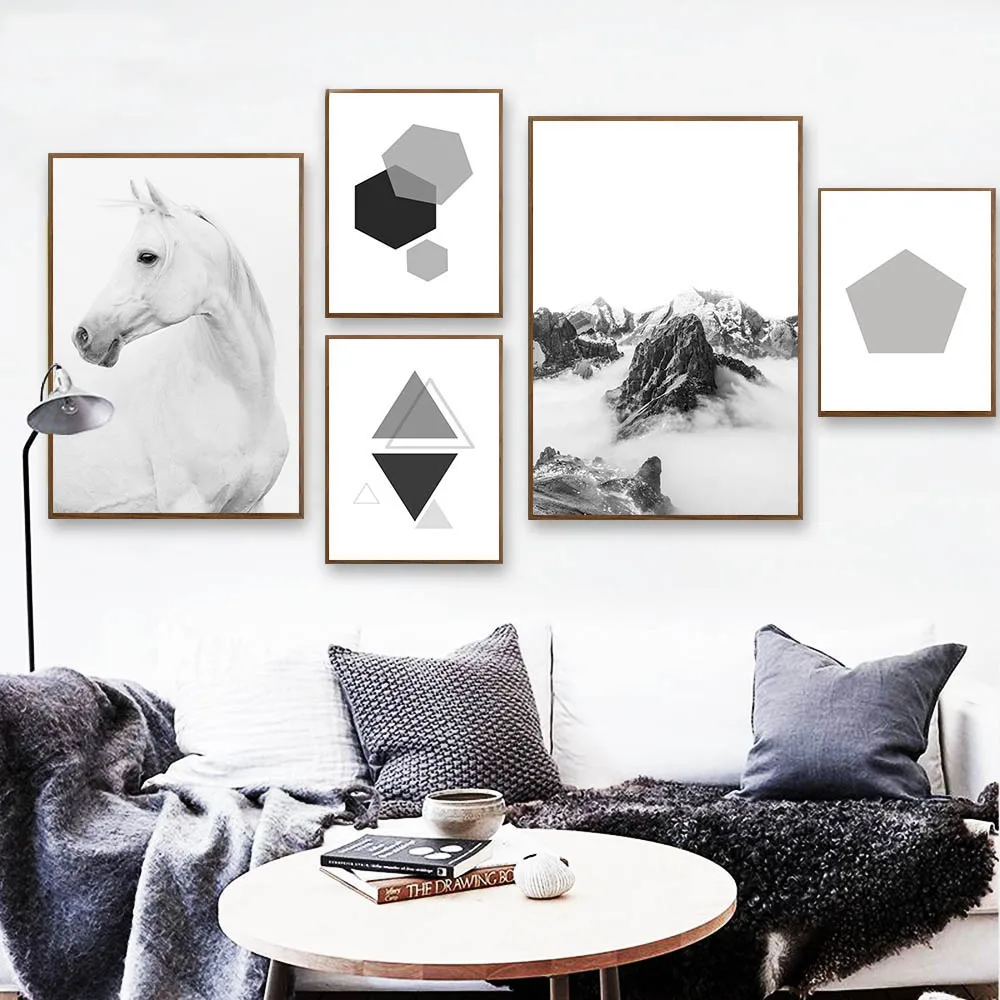 

Scandinavian Mountain Horse Canvas Art Posters and Prints Nordic Style Geometry Abstract Painting Wall Pictures Unframed