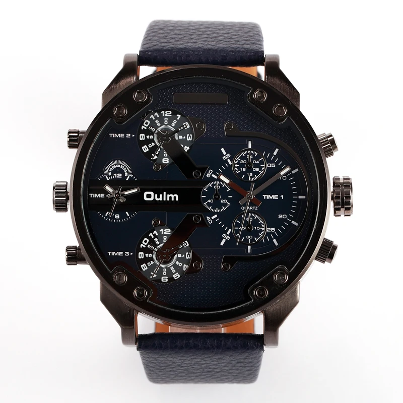 5.6cm Cool Big Case Mens Watches Man Top Luxury Brand OULM Quartz Watch For Men Dual Times Military relogio masculino Male Clock 3
