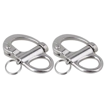 

316 Stainless Steel 70mm Fixed Snap Anchor Shackle Rigging Silver Fixed Eye Bail with Eye Ring for Sailboat Set of 3