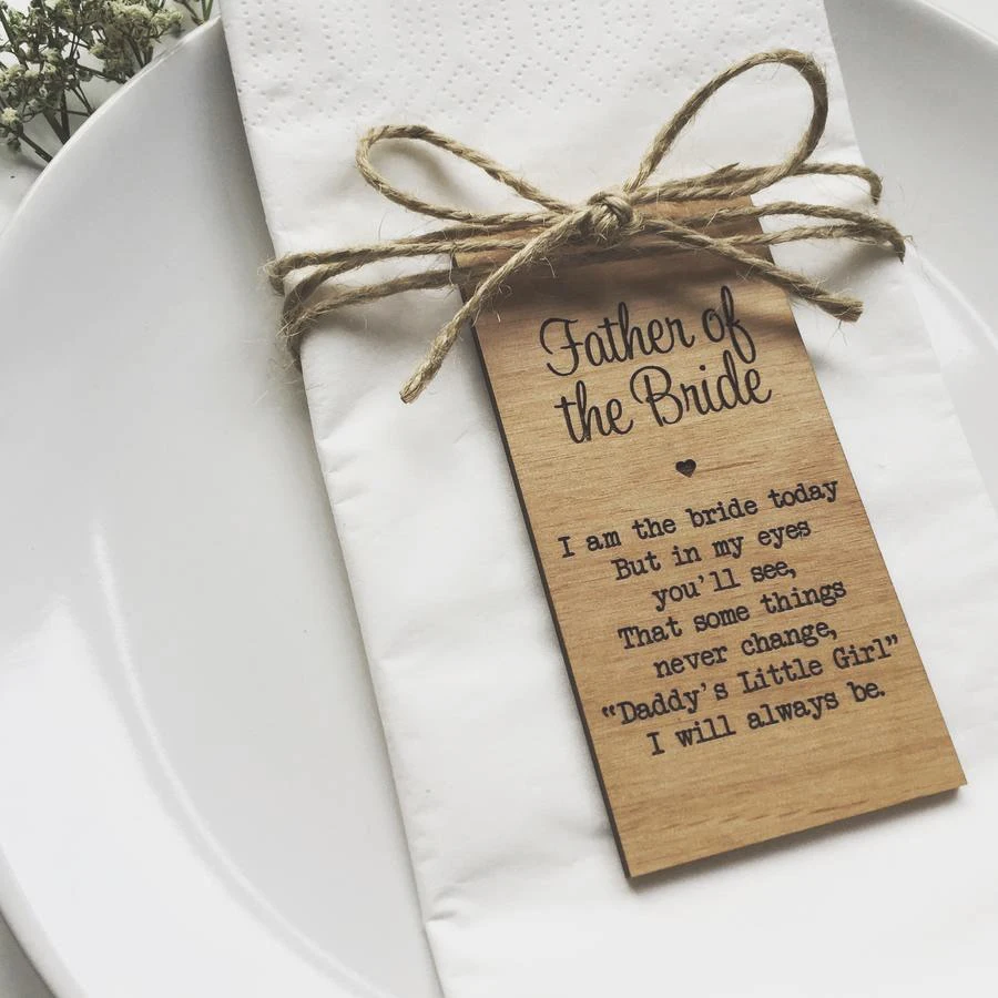 Father of the Bride, Personalize Wedding gifts for guests,Wooden Place card,Rustic Wedding decor,Wedding decor, Napkin Rings