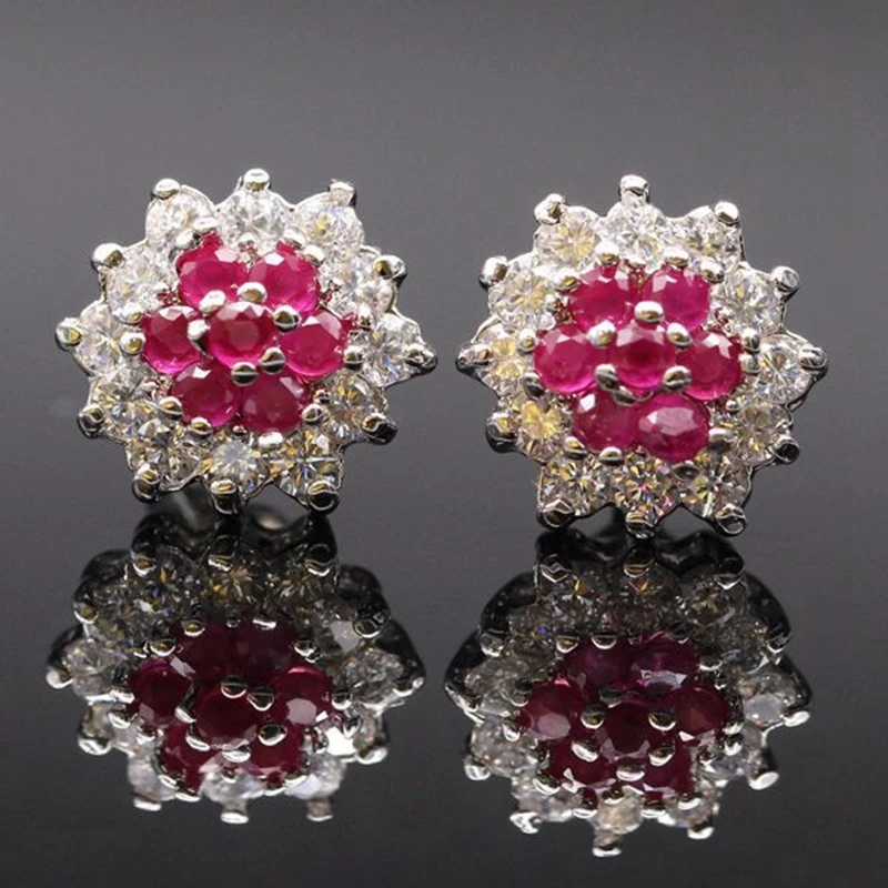 JINYAO модные очаровательные серьги-гвоздики с цветами из белого золота зеленого и красного цвета с кубическим цирконием для женщин, ювелирные изделия для свадебной вечеринки E06-3