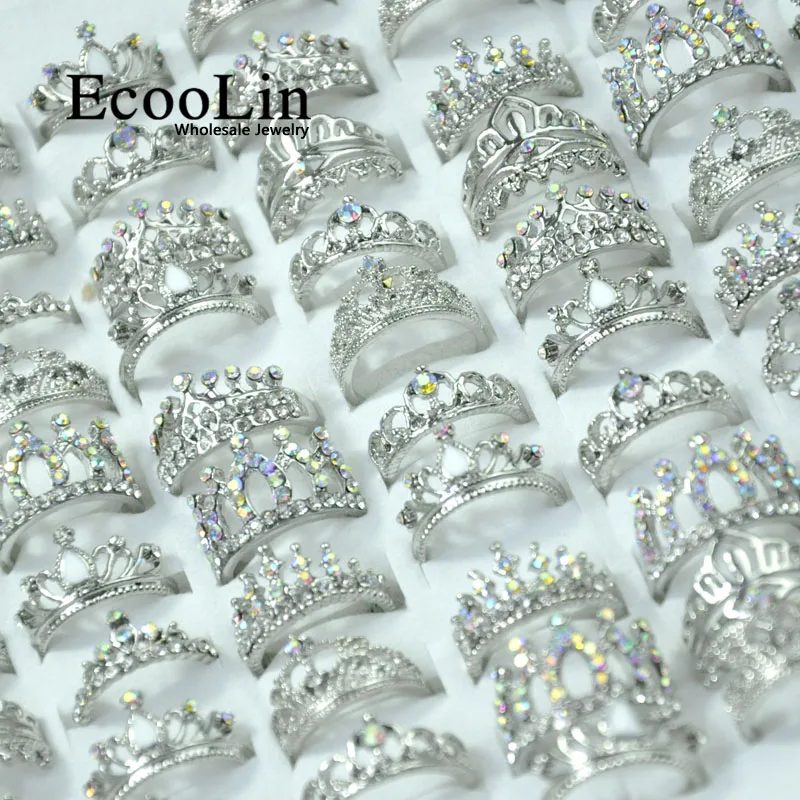 10 шт. EcooLin ювелирные изделия Мода Циркон Блестящие корона посеребренные кольца много для женщин оптом пакеты LR4024