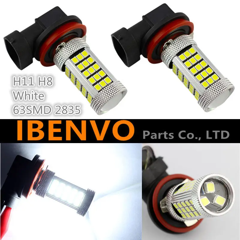 CYAN SOIL BAY 2X 63SMD 2835 LED H11 H8 RDL Bright White Blue Projector