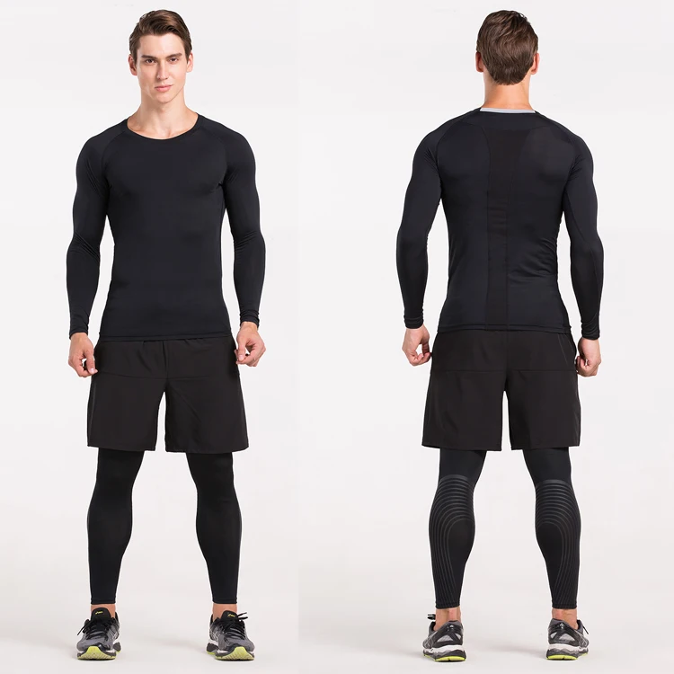 Мужская компрессионная рубашка для бега с базовым слоем для занятий фитнесом, велоспортом, футболом, нижним бельем, компрессионная спортивная одежда