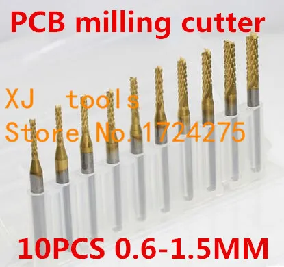 

10pcs Titanium Coat Carbide 0.6-1.5mm PCB Carbide Tools, CNC Cutting Bits, Millinging Cutters Kit for Engraving Milling Machine