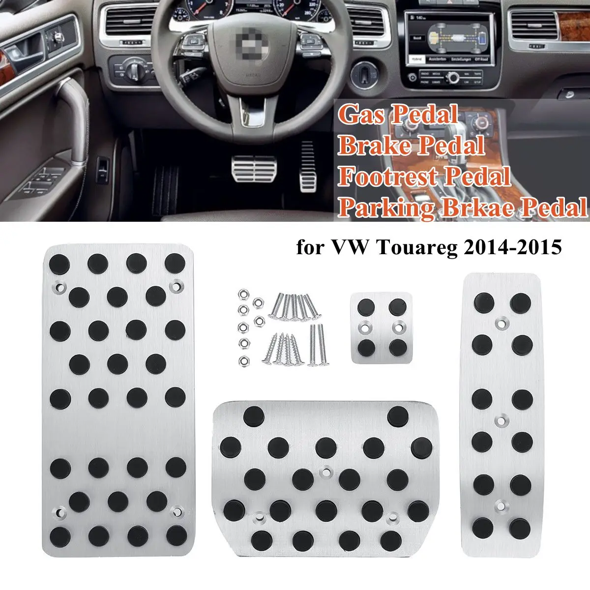 

4Pcs Aluminium Alloy Car Auto Gas Brake Parking Foot Rest Footrest Non slip Pedal Covers Sticker Pad for VW Touareg 2014 2015