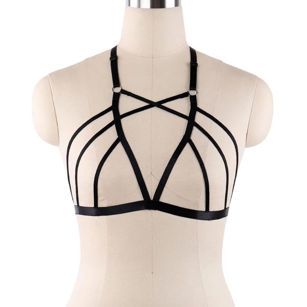 Black Body Harness Sexy Top Cage Bra Pole Dance Bondage Lingerie Goth Harajuku Belt Fetish Rave