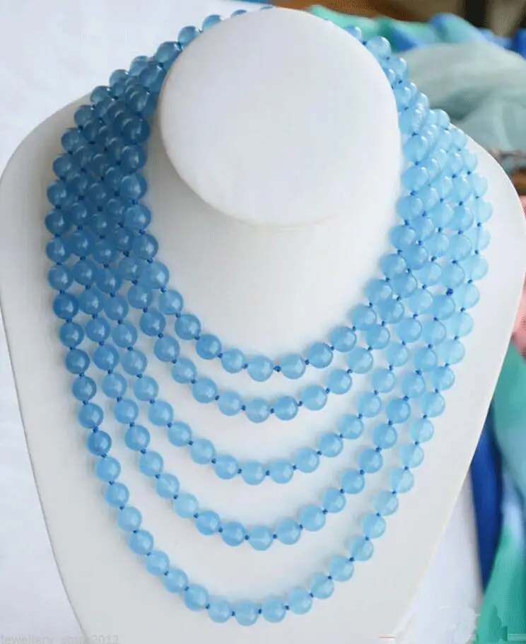 

Hot sale new Style >>>>>Long 100" 10mm round blue jade bead necklace