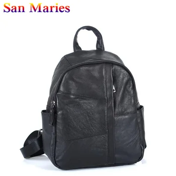 

San Maries 2019 High Quality Genuine Leather Causal Backpack Teenager Fashion Style Students Travel Bag Girl School Bag Backpack