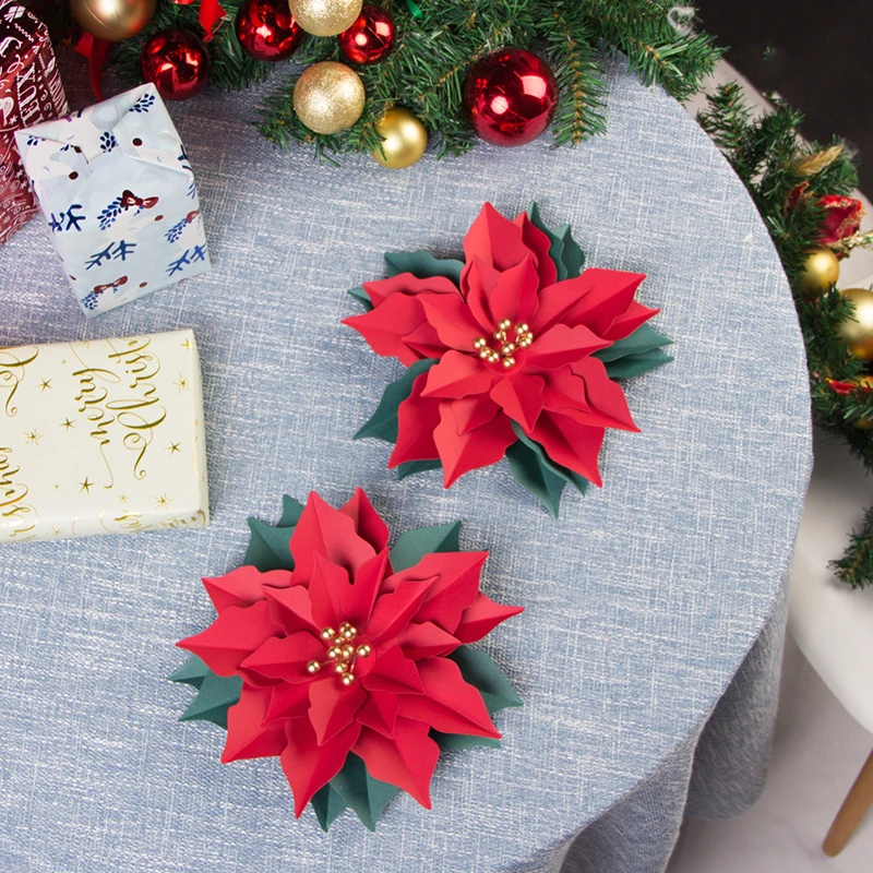 

Artificial Poinsettia Flowers Decorations Christmas Tree for Home Front Door Wreath Table Centerpieces Fake Hanging Decor 2018