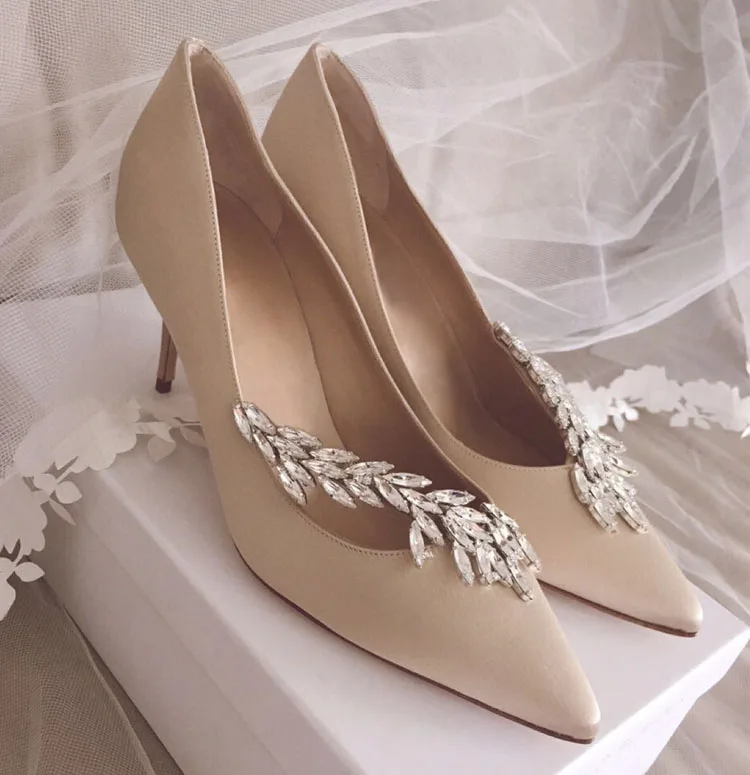 Wheatear cristal soie Nadira bijoux pompes de mariée femmes chaussures piste pointu orteil Club fem