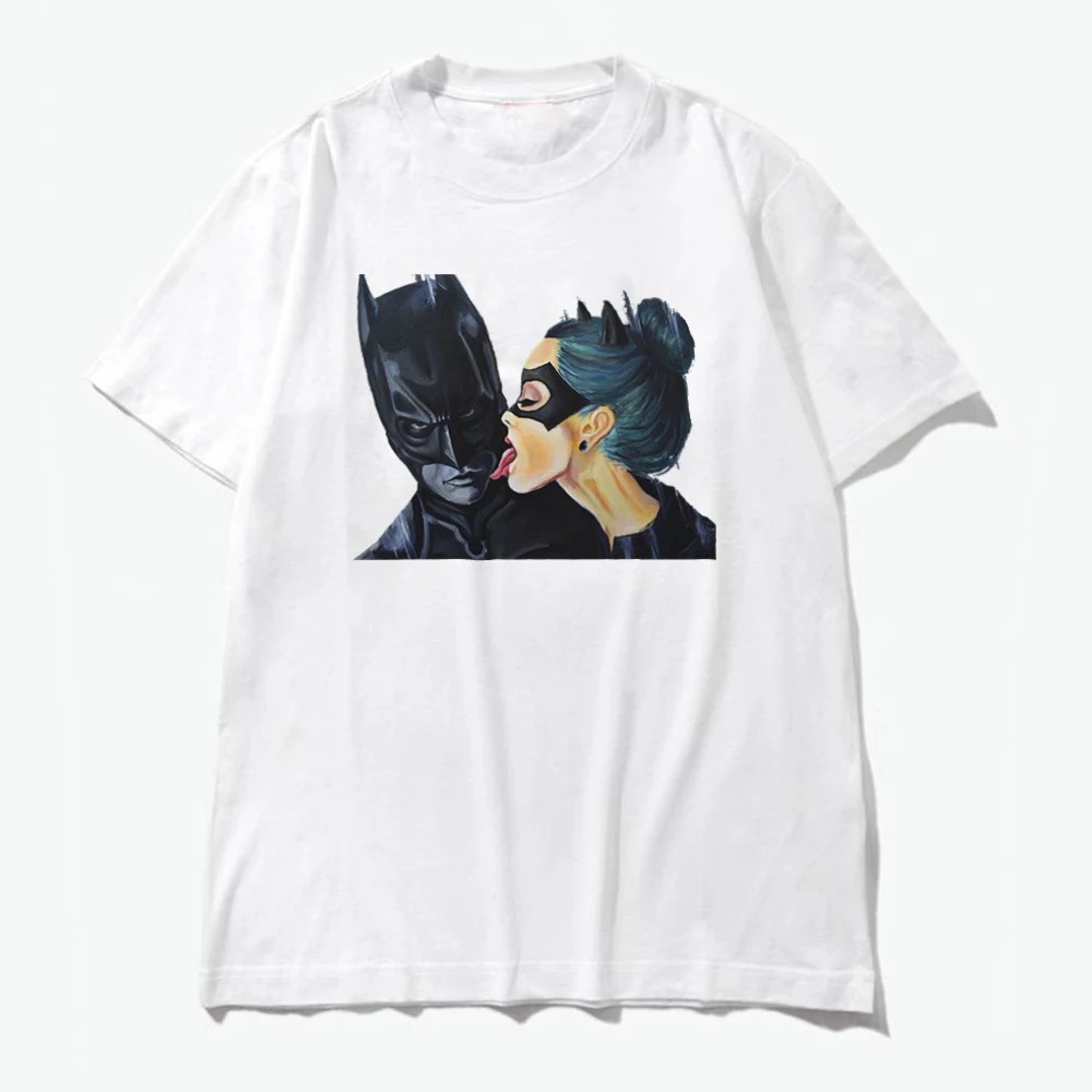 

2019 Summer Funny Tops Anime Cartoon Batman and Catwoman T Shirt Women Cool Tee Female t-shirt Clothing hipster Kiss tshirt