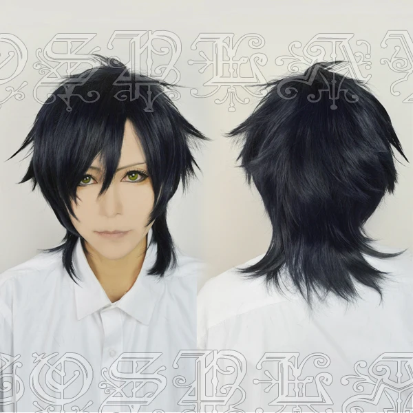 

Anime Touken Ranbu Online Shokudaikiri Mitsutada Cosplay Wigs Short Dark Blue Heat Resistant Synthetic Hair Wig + Wig Cap