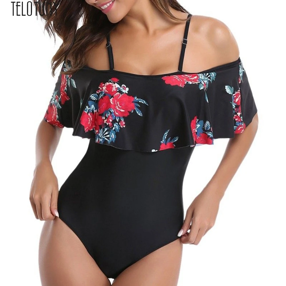 

TELOTUNY Ladies Swimsuit Women One-Piece Ruffle Swimwear Push-up Floral Monokini Bathing Women Swimwear Set Fashion Hot NewJan17