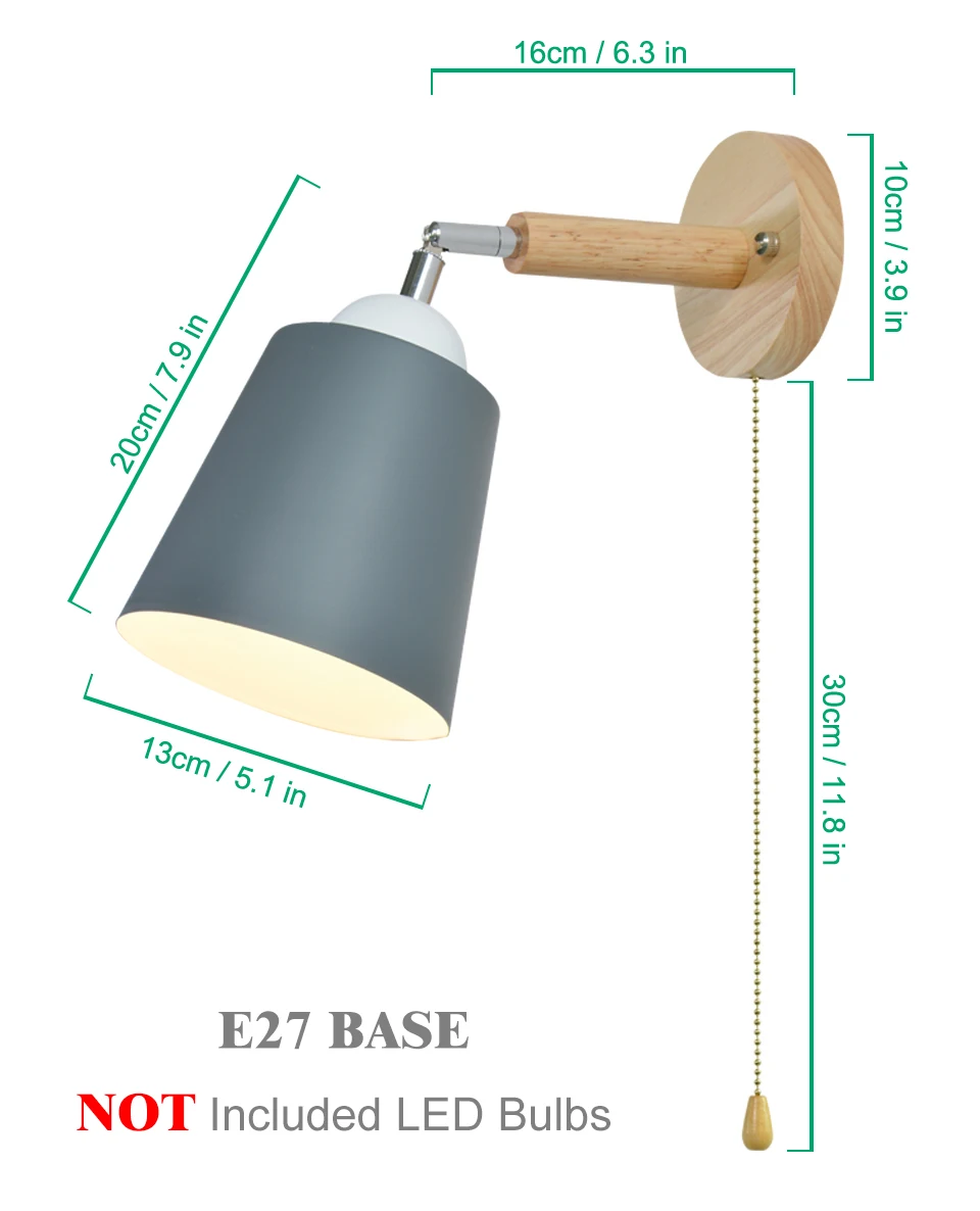 Скандинавский деревянный настенный светильник s прикроватный настенный светильник E27 с выключателем на молнии современный настенный светильник для спальни macaroon 6 цветов 85-285 в