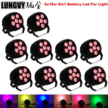 

Free Shipping 10pcs/Lot 6x18w RGBWA+UV Par Led Battery Stage Wash Light Flat Dmx Wireless Battery Powered Led Par Can