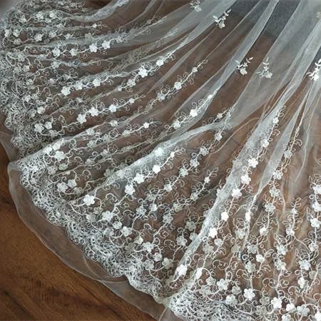 

155cm or 61"*1Y Ivory Floral Embroidered Tulle Lace Fabric Bridal Wedding Fabric