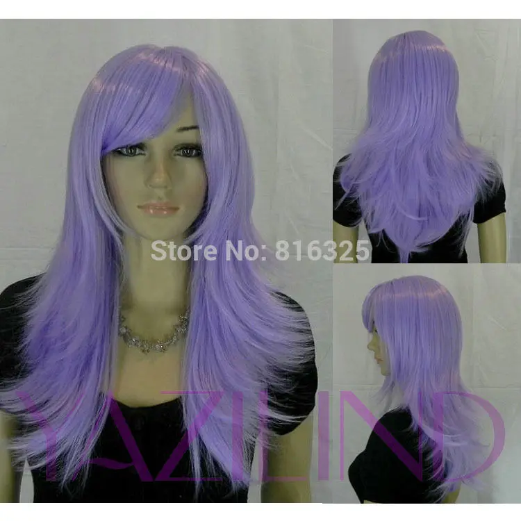 Wholesale price &gtLong Lavender Purple Straight Layered Side-swept Bang Synthetic Hair Full Wig Discount35% |