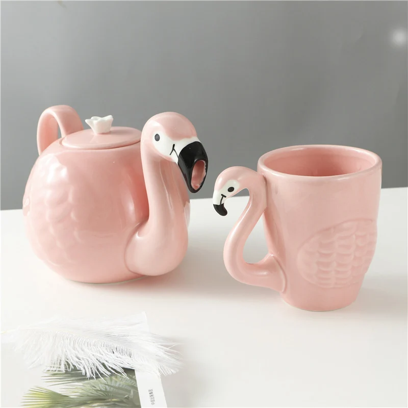 

Exquisite 3D Flamingos Coffeware Sets,Super Beauty Coffee Mug Cup Teapot Girl Birthday Gift,coffee pot tea set Christmas Gift