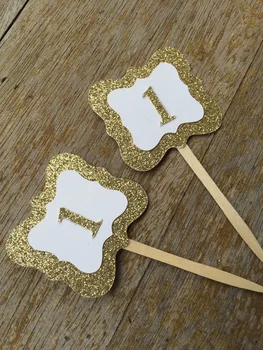 

glitter Shabby Chic Cupcake Toppers custom number Birthday Celebration, Anniversary food picks wedding party cake topper