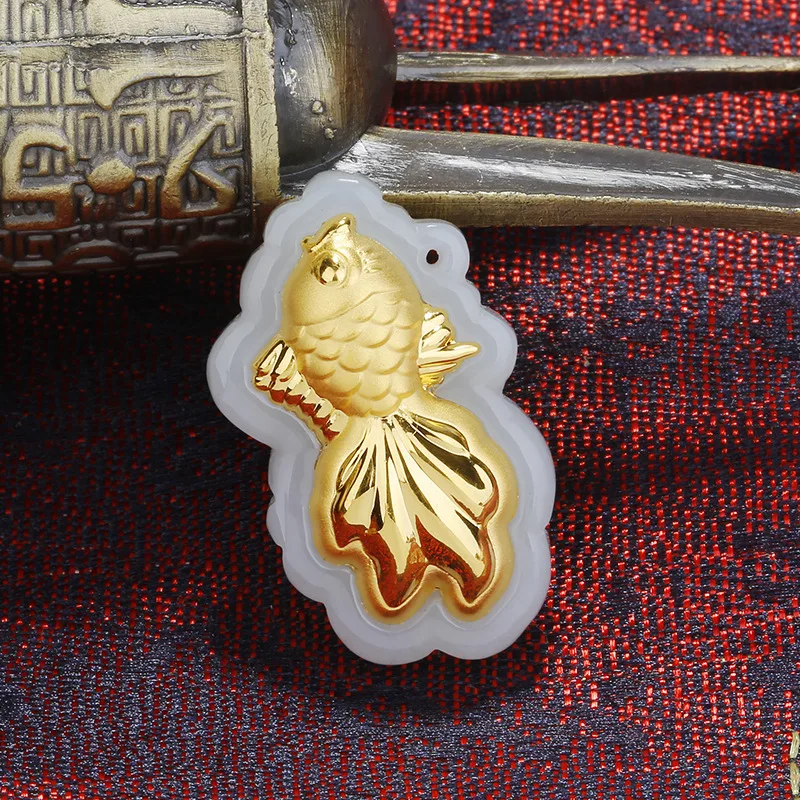 

2019 Real Asg Choker Necklace Hetian Pendant Paragraphs Inset Jades Male And Female, Year After Have Fish Sell Like Hot Cakes