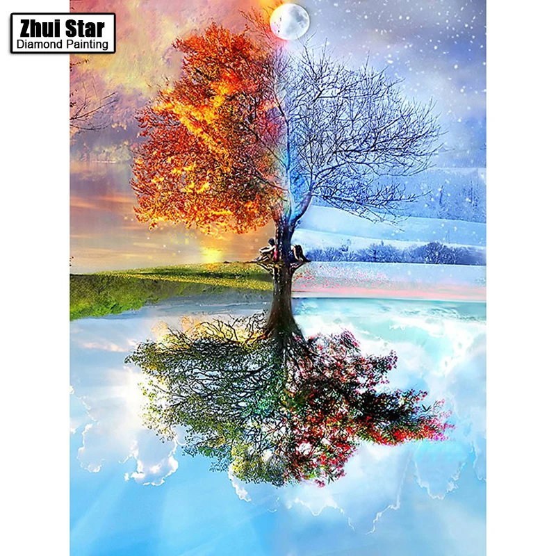 

100% Full DIY 5D wall art Painting by numbers Seasons Tree Cross Stitch Diamond Embroidery Patterns rhinestones Mosaic overwatch