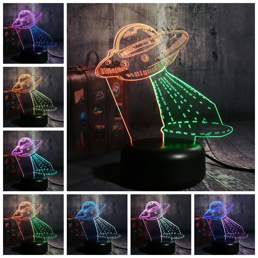 Мультяшный милый космический корабль НЛО Alien акриловый 3D LED RGB смешанный 7