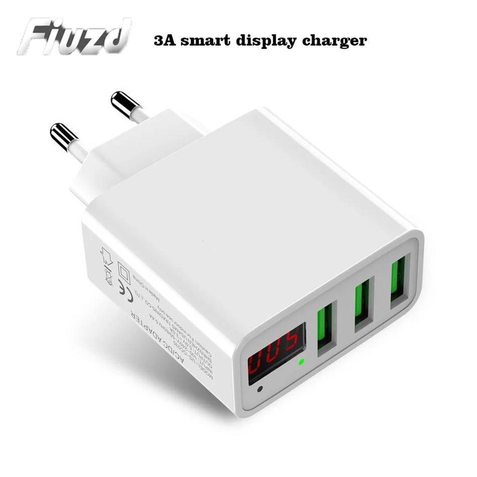 USB Charger 3A LED Display Universal Mobile Phone USB Charger Fast Charging Wall EU Charger For iPhone Samsung Xiaomi LG1