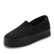 Platform Women Casual Shoes Ladies Canvas Shoes Creepers Slip on Thick Heel Trainers Solid Color Basket Femme Sapato Feminino