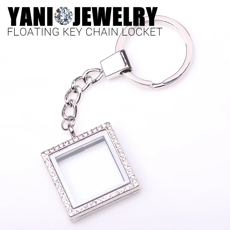 New Items Sliver Key Chain Square Lockets DIY Key Chain Women Floating