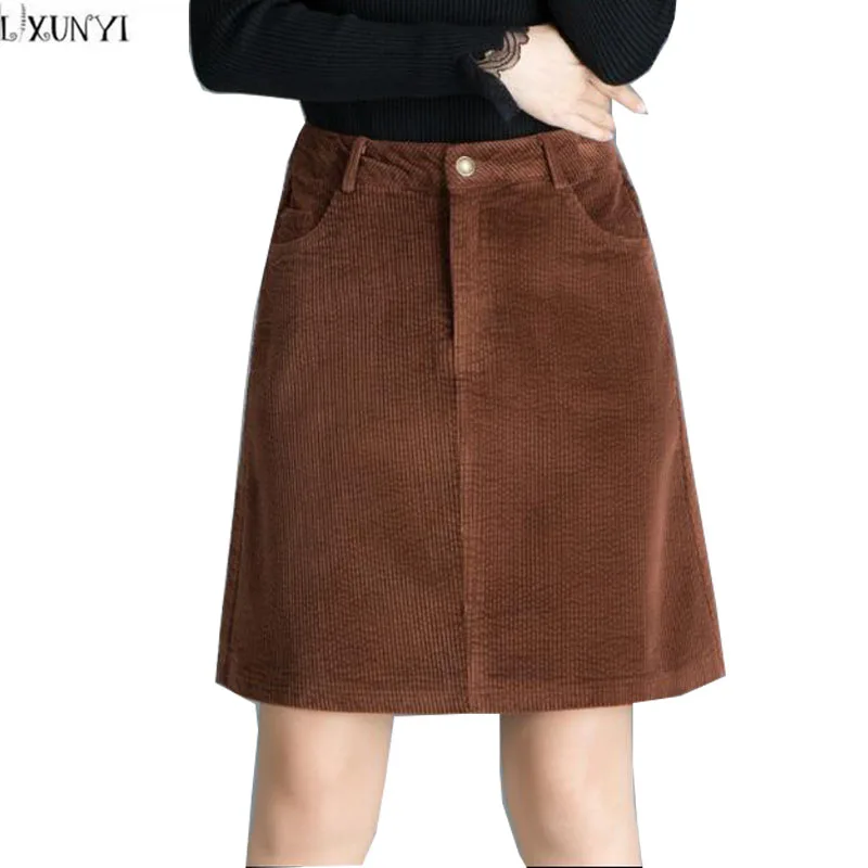 LXUNYI New Autumn Corduroy Skirt Women Korean A Line High Waist Skirt Plus Size Casual Skirts