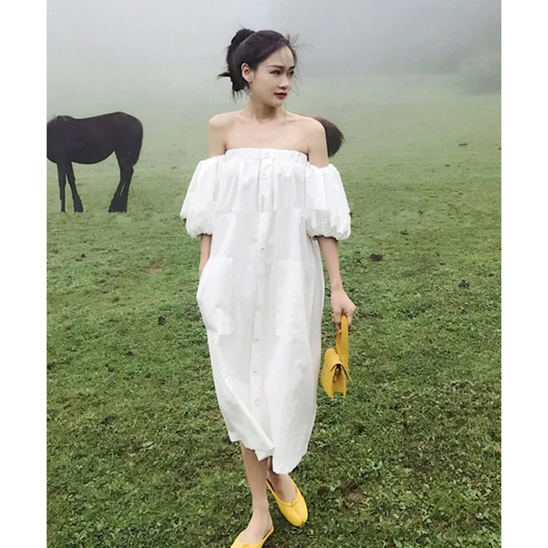 

Bohemia summer dress for women long dresses ladies sexy tube top A word shoulder beach dress vestido large size loose femme robe