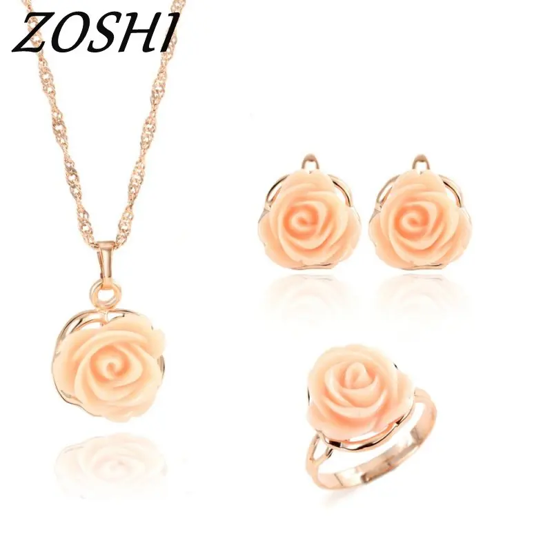 

ZOSHI New Arrival African Costume Jewelry Sets Fashion Wedding Women Bridal Accessories Adjuatable Ring Earring Necklace Set