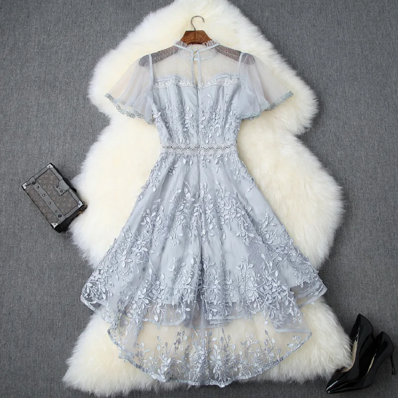 Sweet Asymmetrical dresses xl NEW summer elegant woman girl sexy slim short sleeve solid club dress Embroidery party Dress