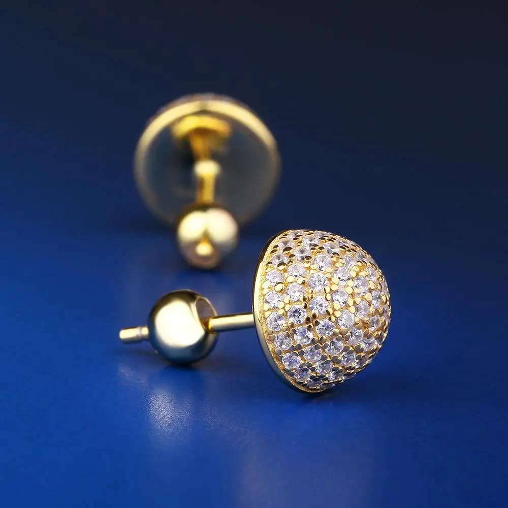 KRKC&CO 14K Gold Iced Out 925 Sterling Silver Button Earrings Hip Hop Jewelry for amazon/ebay online store Wholesale in Stock