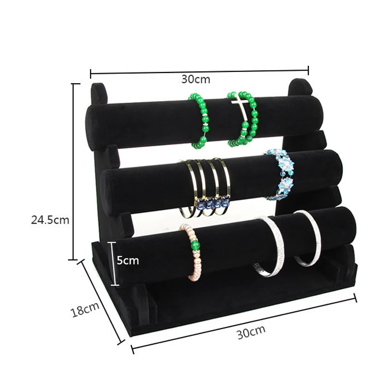 Съемный 3 слоя ювелирных браслетов дисплей полка для ожерелий держатель дисплей ювелирных изделий стенд украшения часы дисплей полка - Цвет: Черный