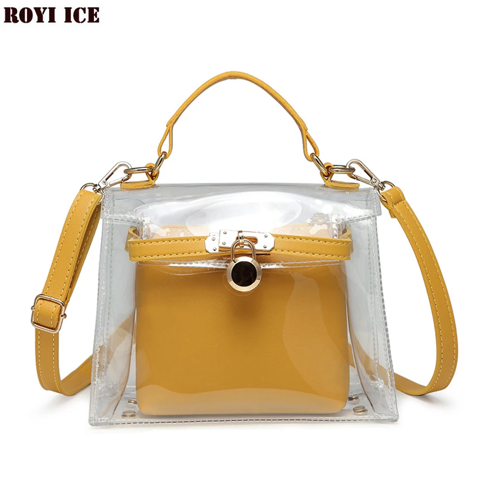 

Royi Ice Clear Handbags for Women Designer Fashion Small Messenger Bag Female Soft Single Transparent Square PU Handbag