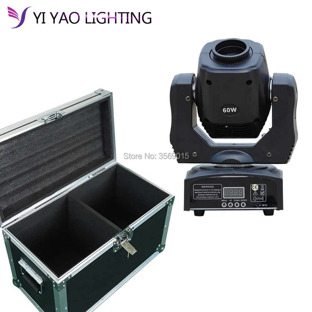 

Flight Case moving 60w LED Moving Head gobo Light led dmx 512 control mini dj diso moving heads 60w 2pcs/lot