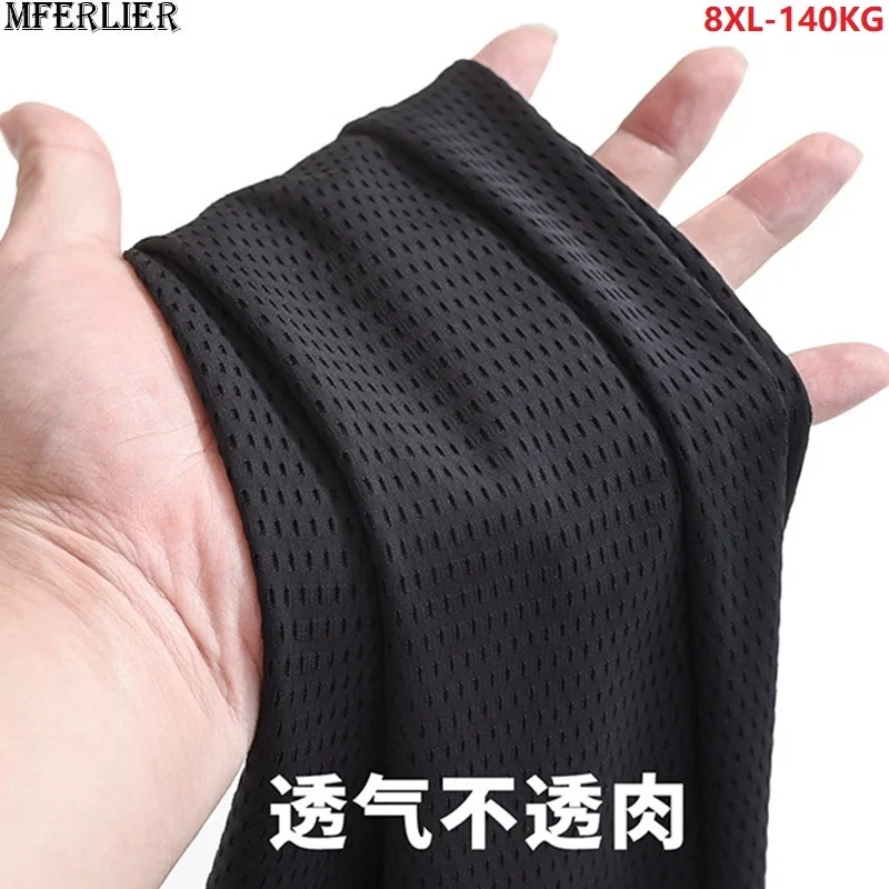 Летние мужские спортивные шорты с дырками, шелковые уличные шорты больших размеров 6XL 7XL 8XL, Модные дышащие свободные шорты, эластичные черные