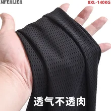 Летние мужские спортивные шорты с дырками, шелковые уличные шорты больших размеров 6XL 7XL 8XL, Модные дышащие свободные шорты, эластичные черные