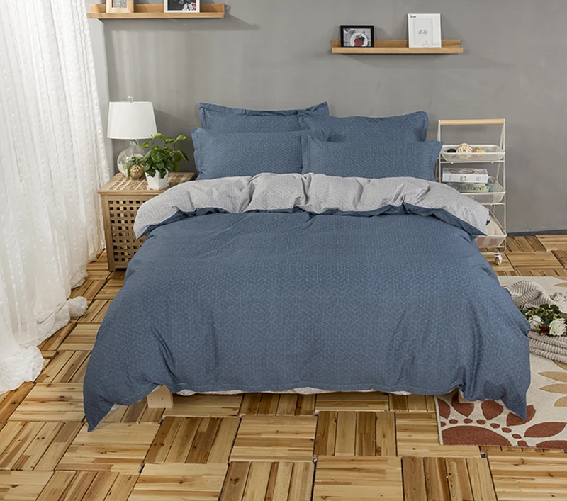 

IvaRose 4-Pieces gray Luxury Bedding Set Queen King Size Bed Set plaid Duvet Cover Bed Sheet Bed Linen