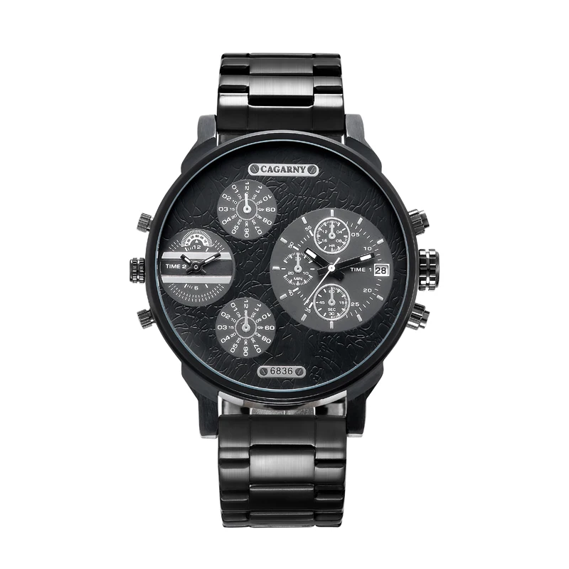 drop shipping top luxury brand cagarny black watch for men dual time zones military watch men (8)