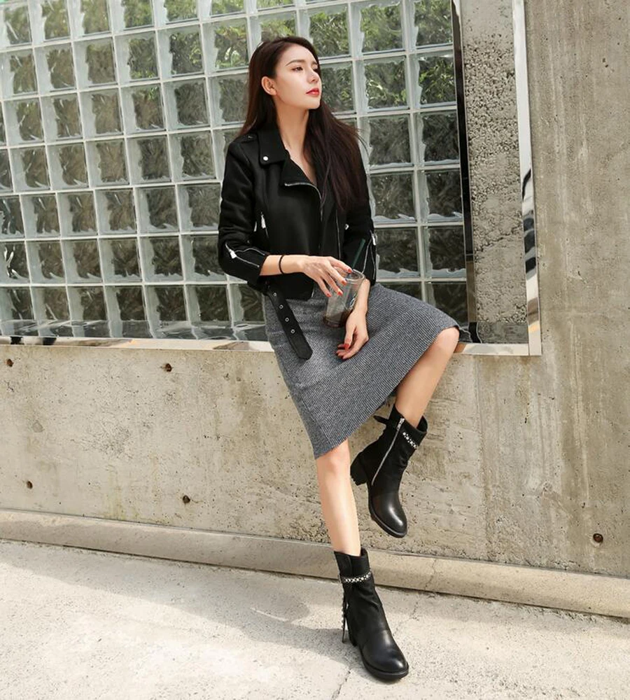 Prova Perfetto new genuine leather do old short boots women rivet stud belt buckle high heel motorcycle boots mujer zapatos