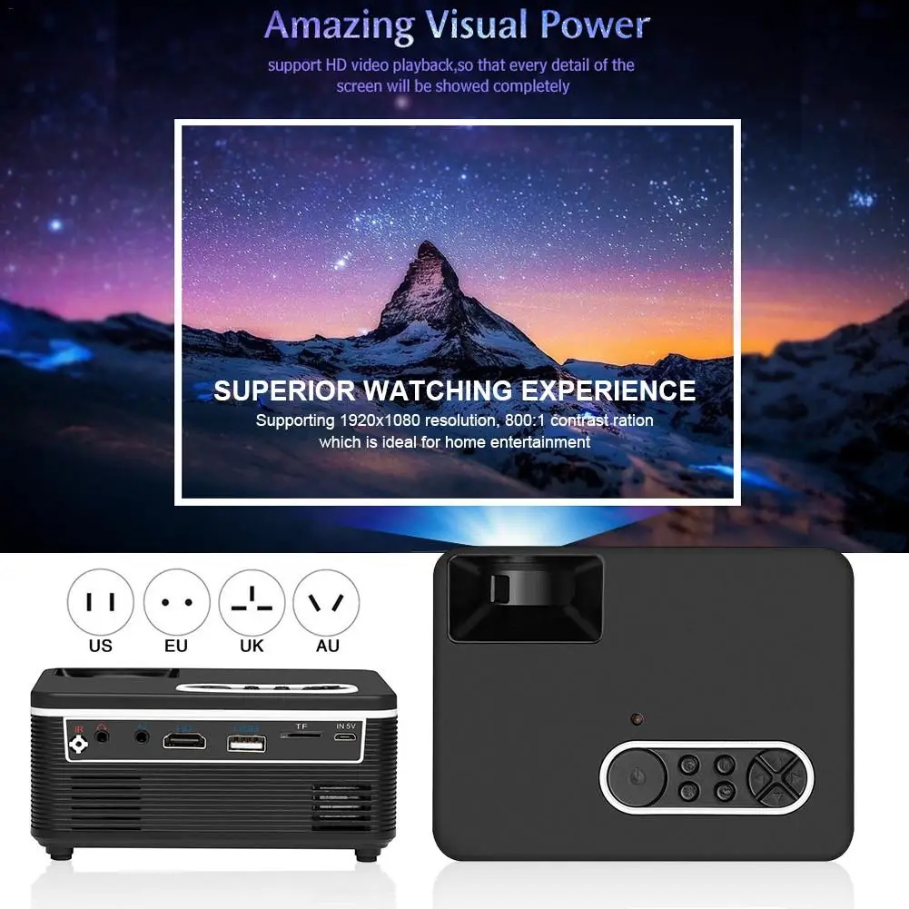 

Mini Projector Full HD 1080P Display Portable Movie Projection Device Compatible with TV Stick PS4 HDMI TF AV USB #CW