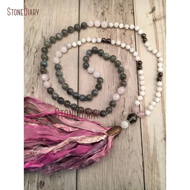 20180313-NM11112-Moonstone and Labradorite Tassel Necklace 108 Mala Necklace Mala Beads Boho Tassel Necklace Sari Silk Tassel Hand Knotted Boho Jewelry_3