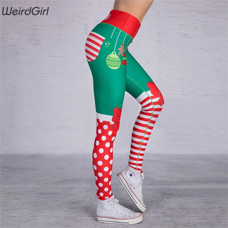 

Weirdgirl women hot sales Printing Leggings Put Hip Elastic high waist No Transparent Merry Christmas Pants thin