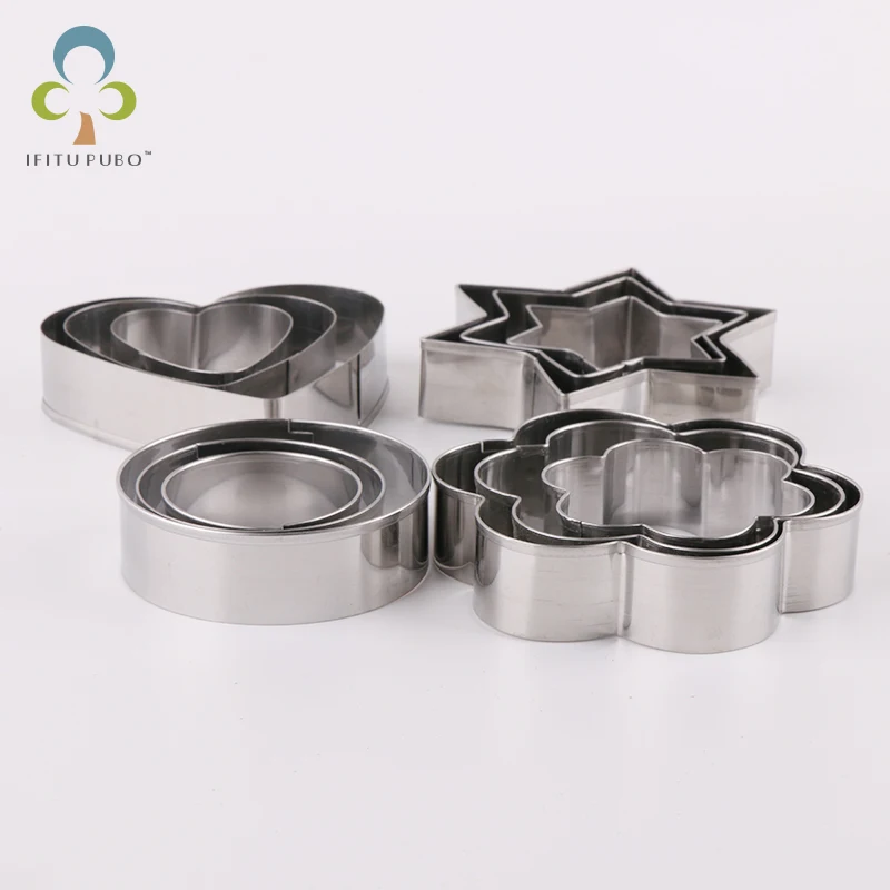 Stainless Steel Cookie Biscuit DIY Mold Star Heart Round Flower Shape Cutter Baking Mould Tools GYH cookie cutter baking mold cookie mould 12pcs/set