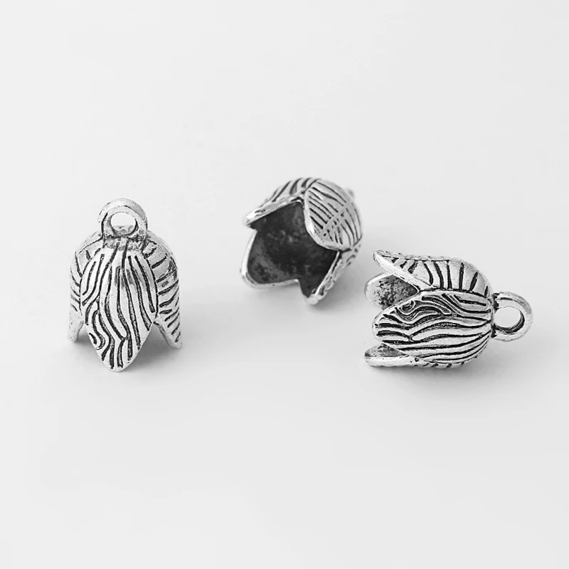 

20pcs Antique Silver Bell Shaped End Cap Beads Fit 10mm Round Leather Cord