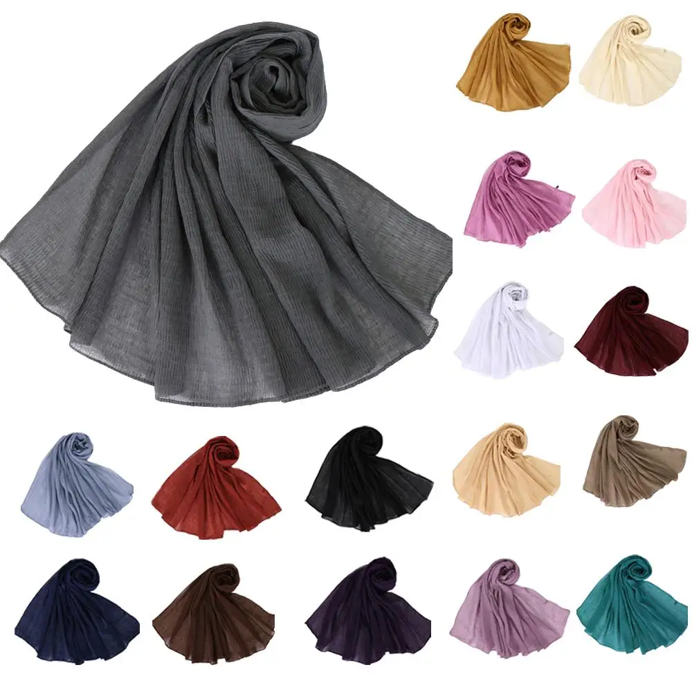 

Fashion Muslim Women Hijab Plain Crinkle Maxi Long Scarf Scarves Shawls Stole Head Wrap Headscarf Islamic Turban Arab 180*90cm